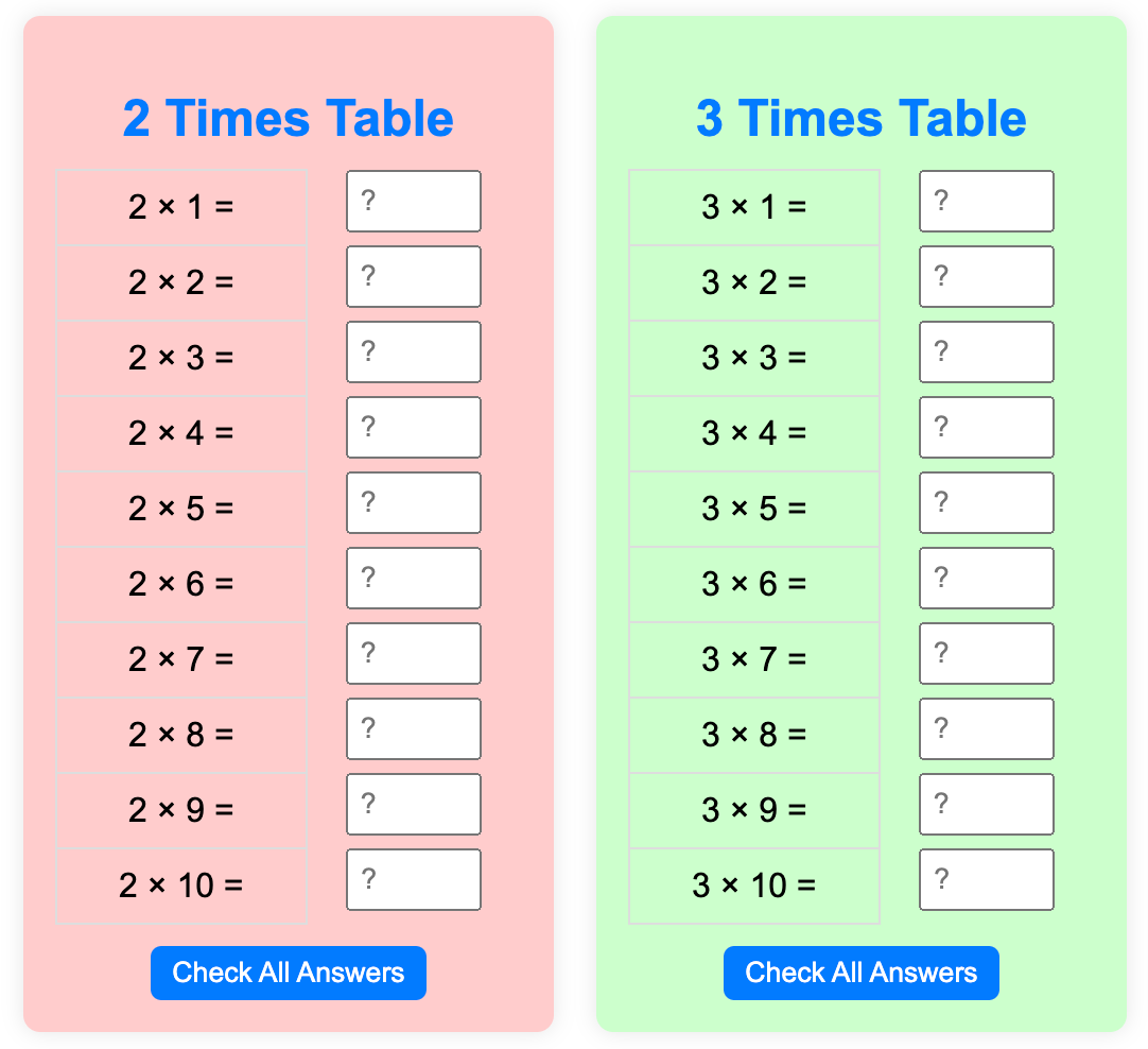 Practice Times Tables